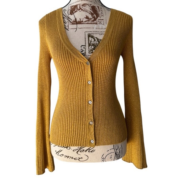 Boden Golden V-Neck Ribbed Cardigan - Picture 1 of 5